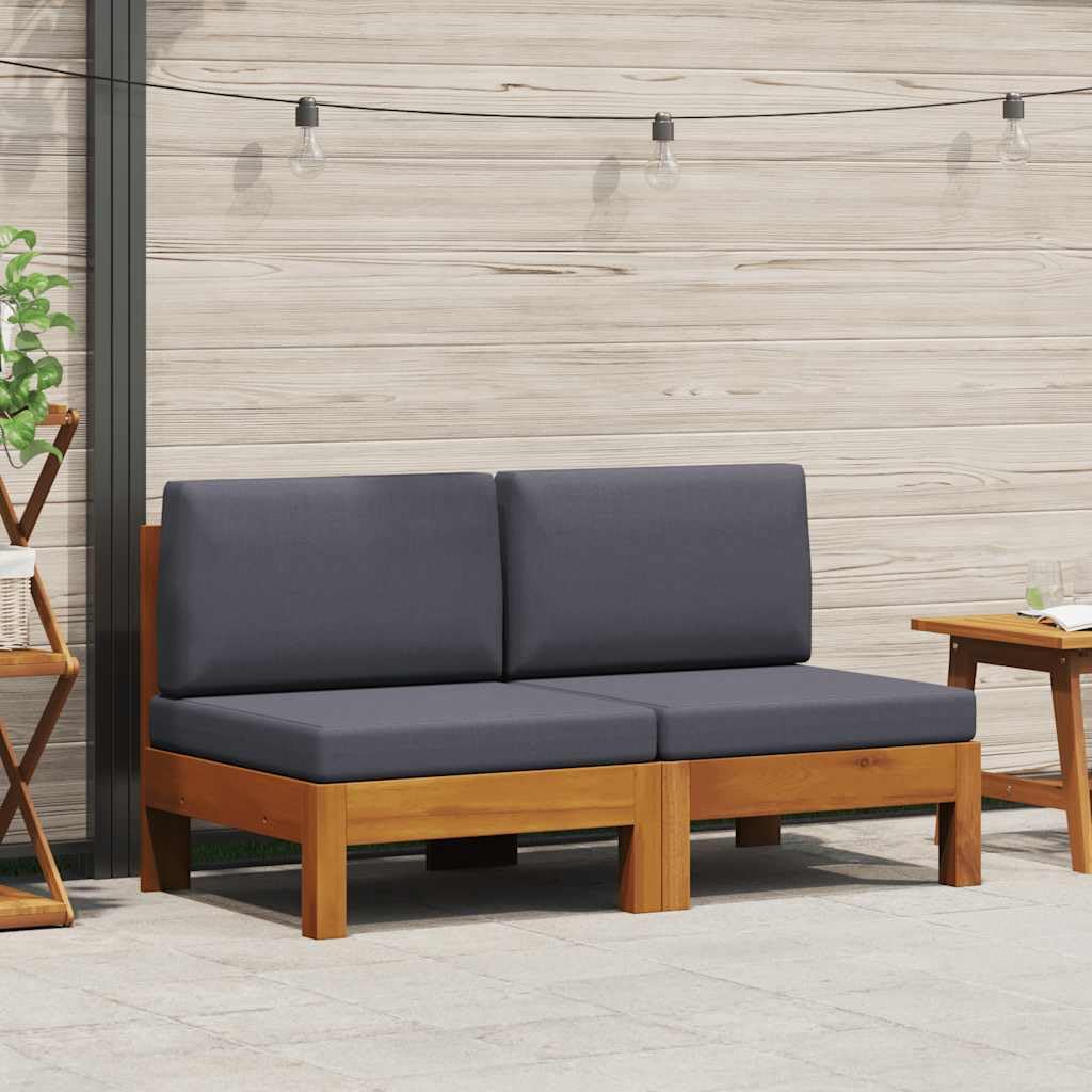 vidaXL 2X Acacia Solide Canapés Centraux avec Coussins Canapés Centraux de Patio Meuble de Terrasse Canapés de Jardin Extérieur Gris Foncé