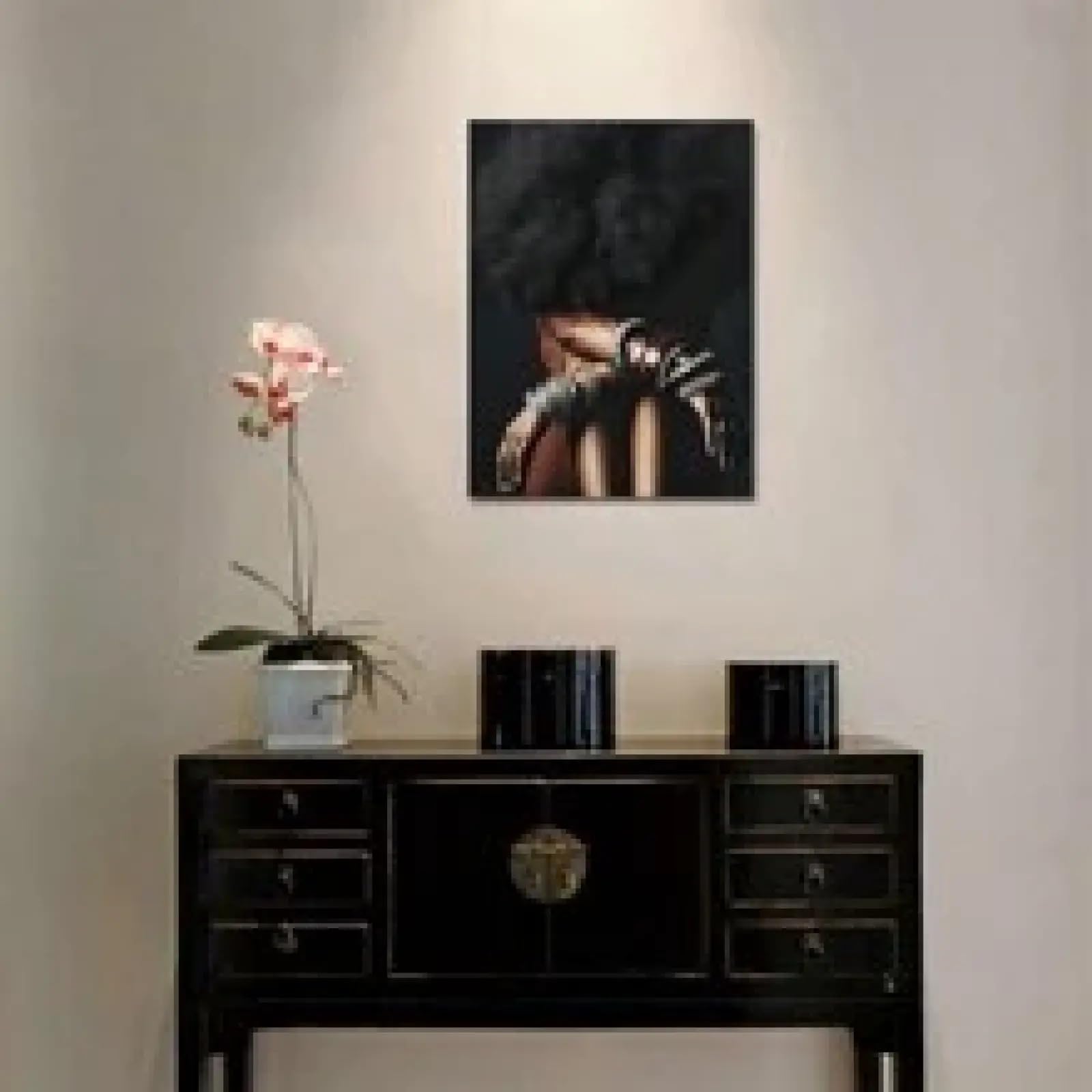 Pintura de mujer africana sobre lienzo, arte de pared, carteles, impresiones, obras de arte para sala de estar, dormitorio, oficina, cuarto de maquillaje, decoración del hogar, marco de 80 x 120 cm