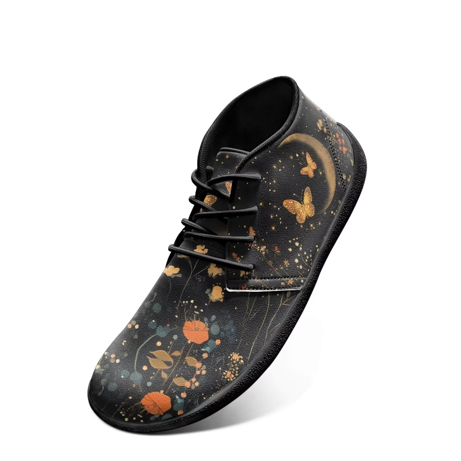 Chririnla Butterfly Trail Running Shoes Floral Bling Stars Falt Womens Driving Shoe Slip On Wide Toe Box Boots Zero Drop Sole Lace-up Sneaker Minimalist Barefoot Sneakers