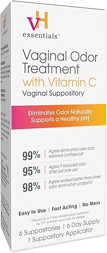 vH essentials Tratamiento de olores vaginales con vitamina C, alternativa de supositorios de ácido bórico, apoya el pH equilibrado, elimina