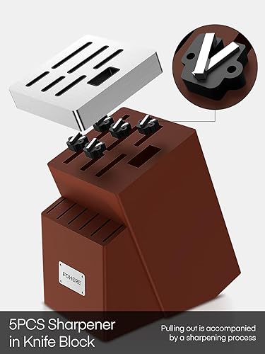 Miniatura 2 de FOHERE - Juego de cuchillos autoafilables de 14 piezas, juego de cuchillos de acero inoxidable de alto carbono, resistentes al óxido y a las manchas