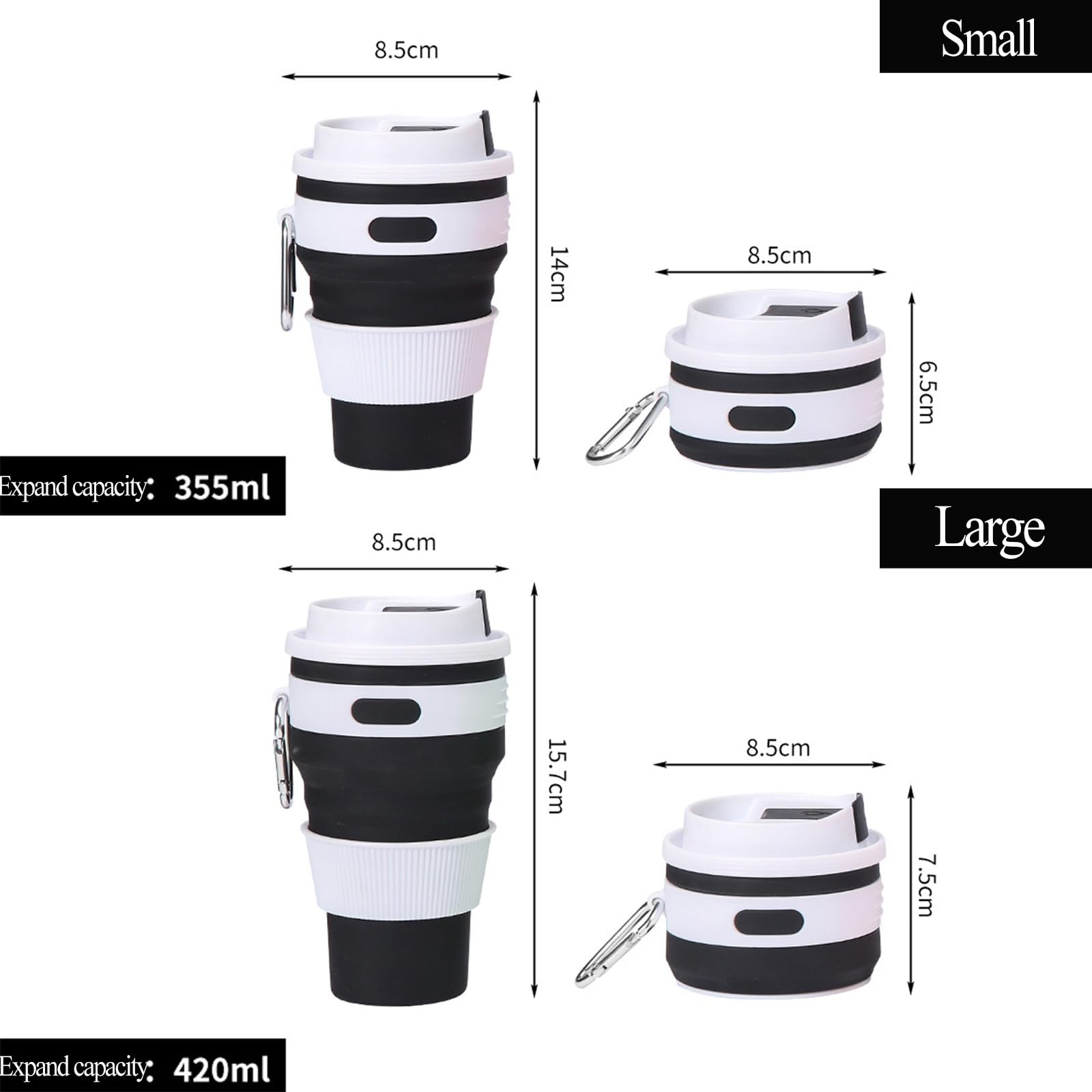 gobelet pliable, Silicone portable, étanche, réutilisable, comprend un mousqueton, idéal for le café, thé, la randonnée, camping et les activités de plein air(Green,L)