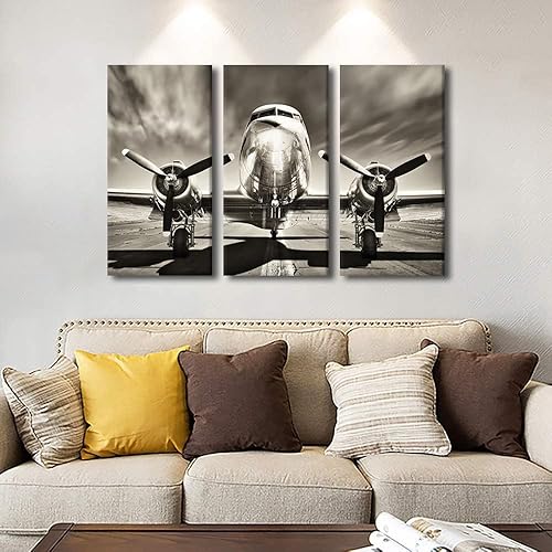 Miniatura 68 de Lienzo decorativo para pared, 3 piezas, póster de nariz de avión, arte de hélice gris, decoración del hogar, lienzo inspirador, decoración de pared