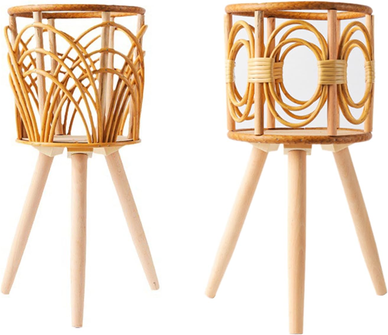 Rattan Indoor Plant Stand Straw Woven Flowers Pot Holder Stool With Legs Floor Planter Baskets Rack Wooden Plant Shelf