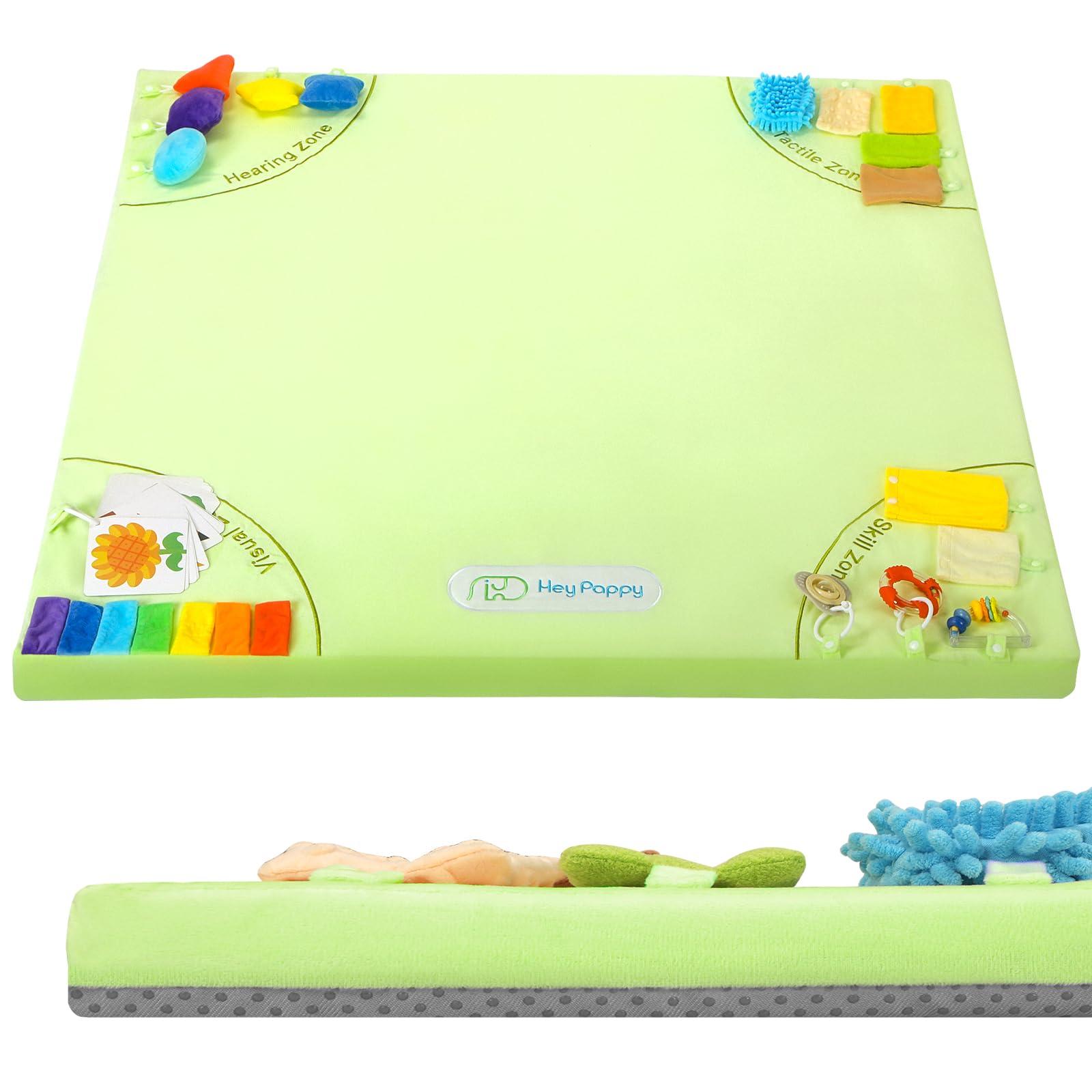 baby play mat, unique crawling mats with 4 sensory development zones for motor skills, 50''x50'' playpen mats with non-slip cushioned that fits nicely into any playroom, green