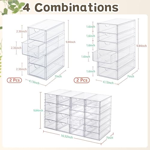 Miniatura 10 de Organizador y almacenamiento de maquillaje acrílico, 7 cajones, 2 juegos, organizador de cajones de escritorio, transparente, cajones de