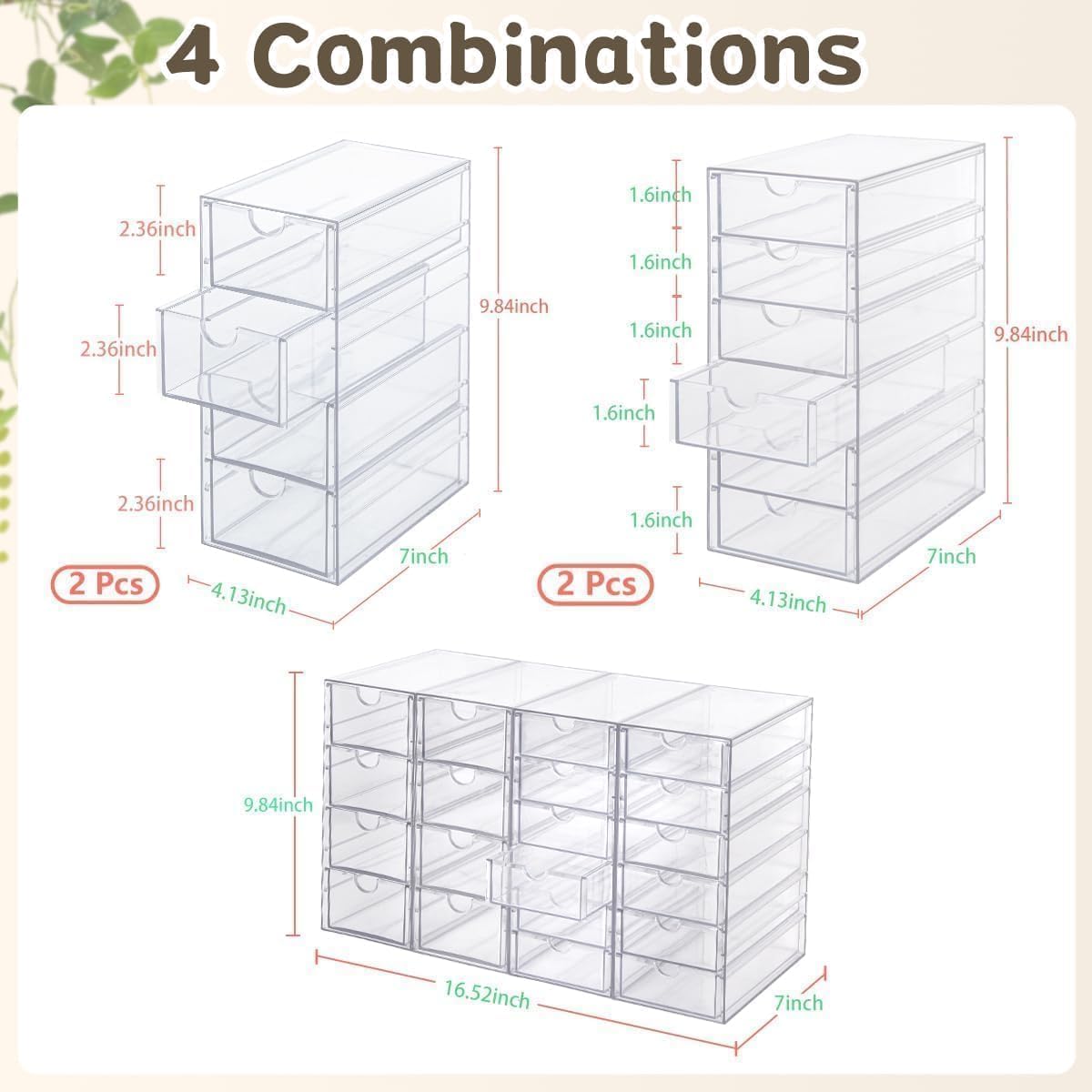 VZKAH Organizer in acrilico con cassetti, 20 cassetti, 4 set, organizer da scrivania e stoccaggio, organizer trasparente per trucchi, per ufficio, forniture artistiche, archiviazione e organizzazione