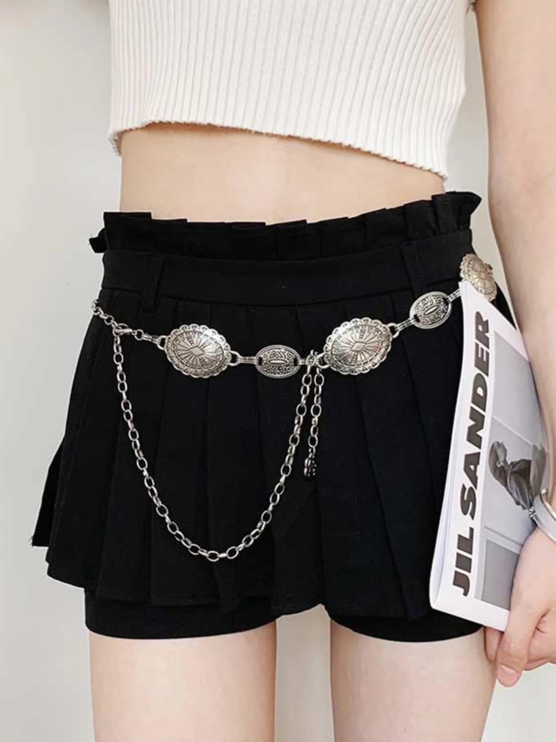 Shining Diva Fashion Belts for Women and Girls Stylish Kamarbandh Kamar Chain Waist Belt for Dresses Jeans Saree (16370wb)(Silver) - Image 8 thumbnail