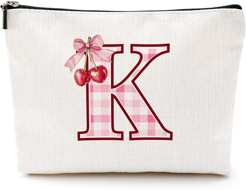 Necessaire de maquiagem CQM Cherry K com zíper, lona, 20,07 cm x 5,08 cm x 18,8 cm