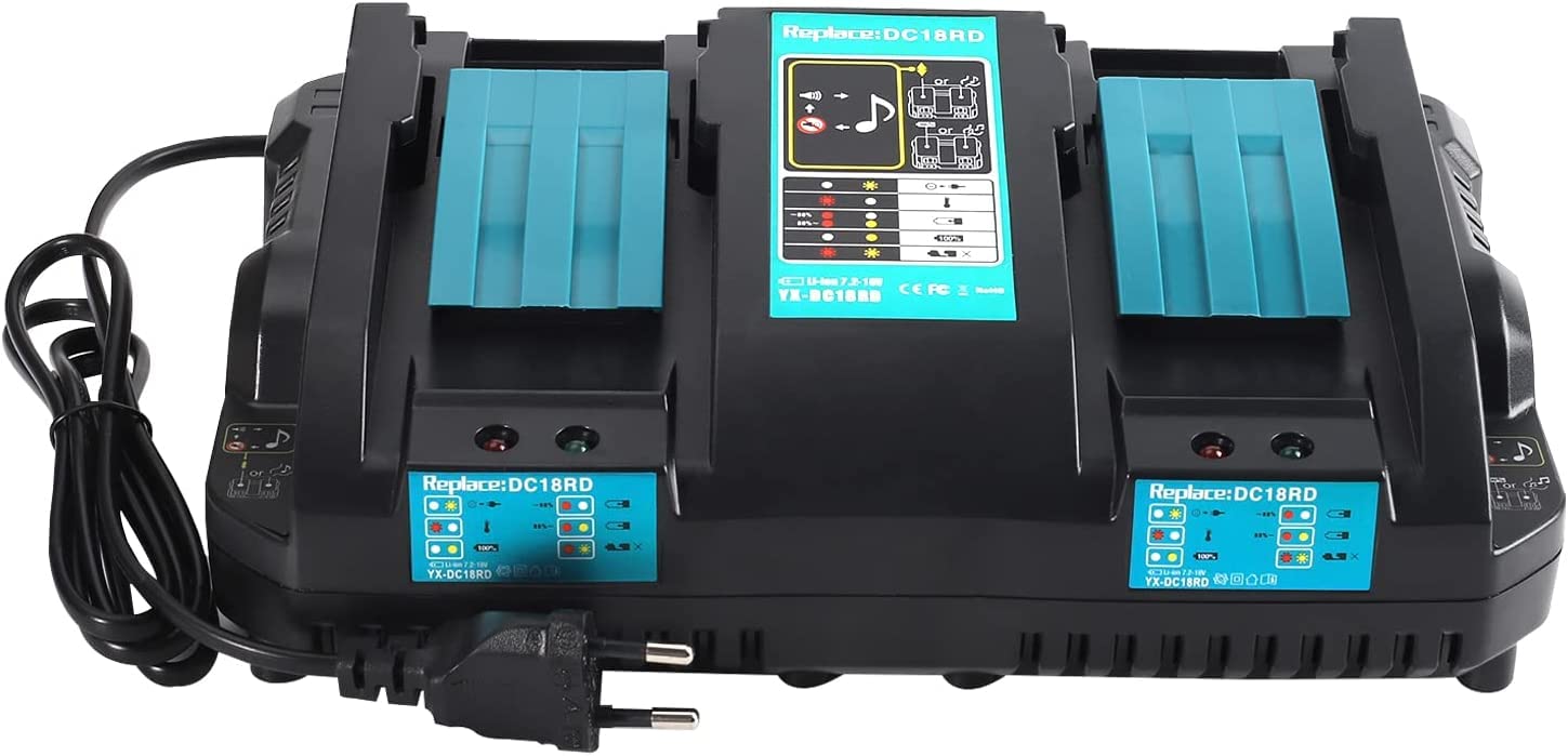 Cargador de doble puerto DC18RD, cargador rápido para Makita 18 V DC18RC DC18RA DC18SF, Makita batería 18 V BL1850B BL1860B BL1830B BL1440B BL1430B BL1415