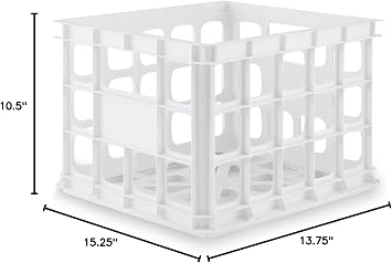 Sterilite Storage Crate, Stackable Plastic Bin Open Basket with Handles, Organize Home, Garage, Office, School, White, 1-Pack