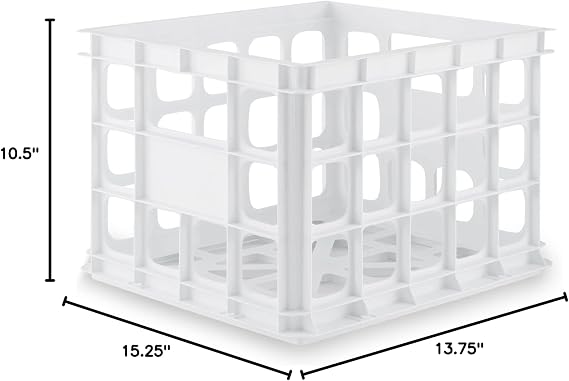 Sterilite Storage Crate, Stackable Plastic Bin Open Basket with Handles, Organize Home, Garage, Office, School, White, 1-Pack