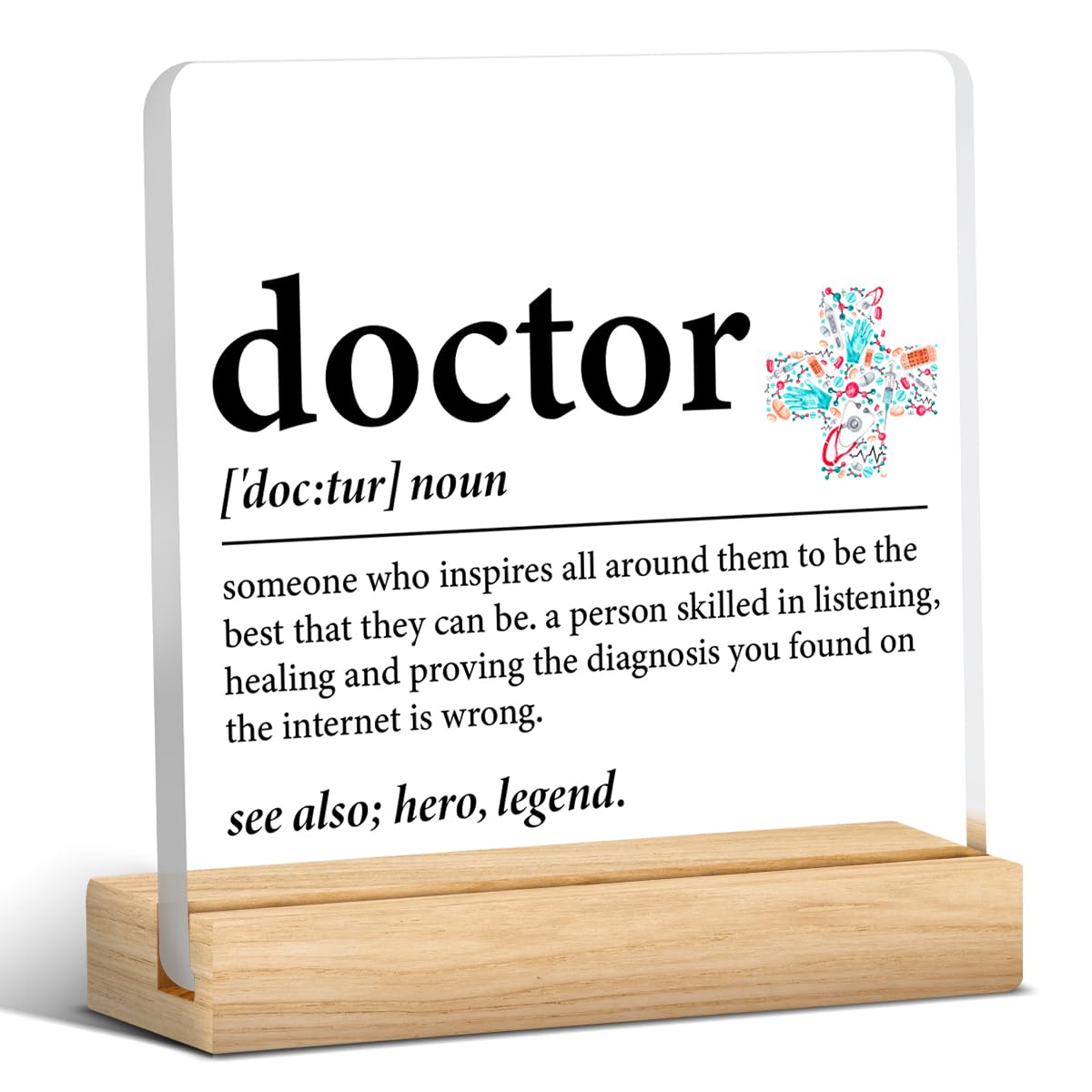 Doctor Gift for Women Men, Doctor Appreciation Gift, Best Doctor Gift Ideas, Doctor Definition Clear Desk Decorative Sign Acrylic Plaque Sign 4x4 Inch Home Office Desk Decor