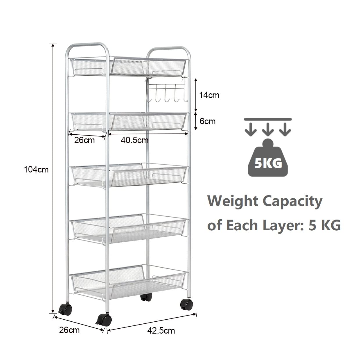 GIANTEX Servierwagen Metall - 3 Ebenen, Mit Steckbrett, Körben & Rädern, 52x33x75cm