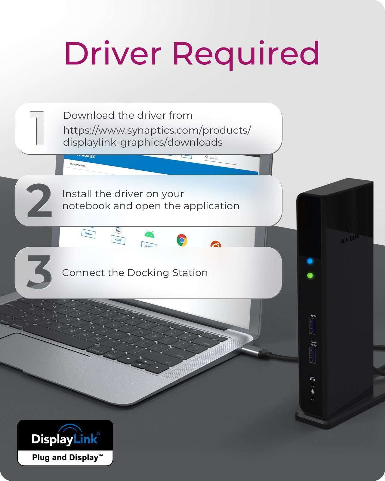 11-en-1Dock USB 3.0 Type-A + Type-C® avec Deux interfaces HDMI®