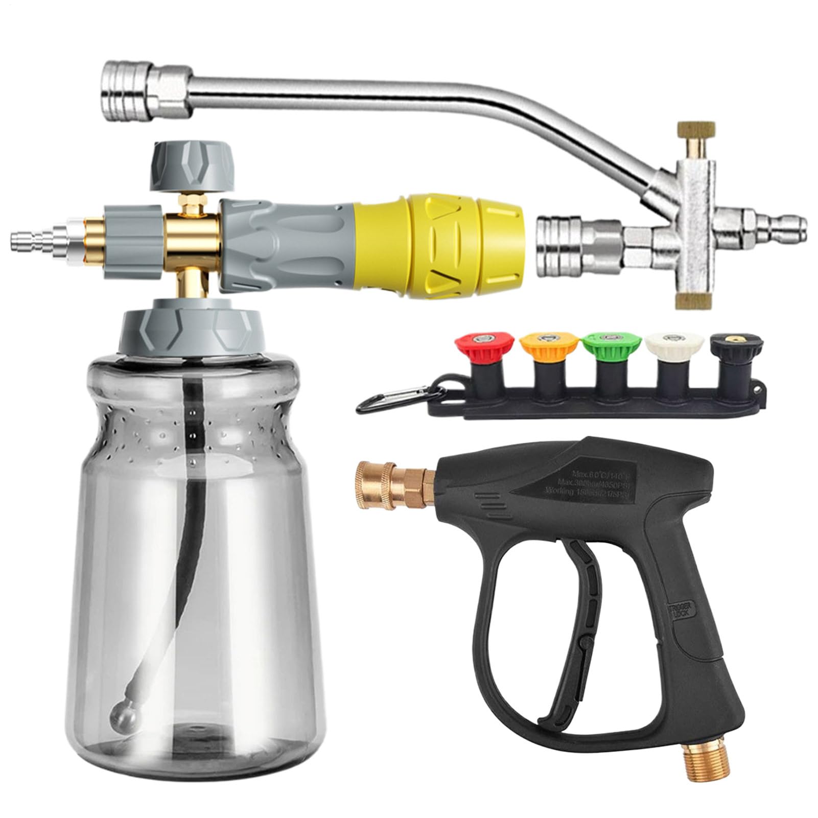 Pulverizador de Espuma para Lavado de Coche, cañón de Espuma de Nieve de Ancha con 5 boquillas, pulverizador de presión para automóviles, pulverizador de jabón para Lavar Motocicletas, Camiones | Herramienta De Limpieza Fácil De Instalar Para Coches Camio