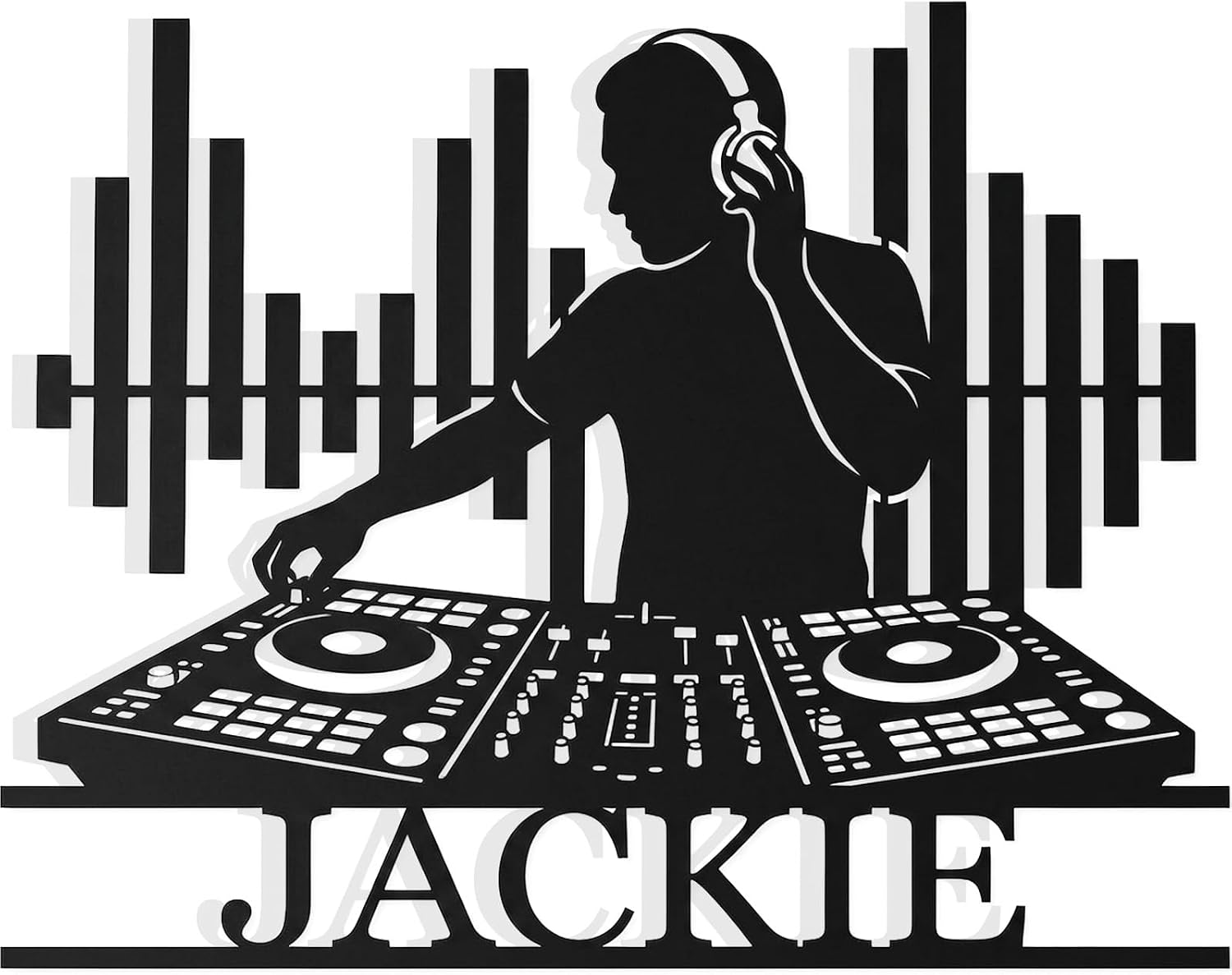 Custom DJ Metal Sign | Turntable & Headphone Wall Art | Personalized Disc Jockey Decor | Black Music Wall Plaque | 8-24 Inches (DESIGN E)