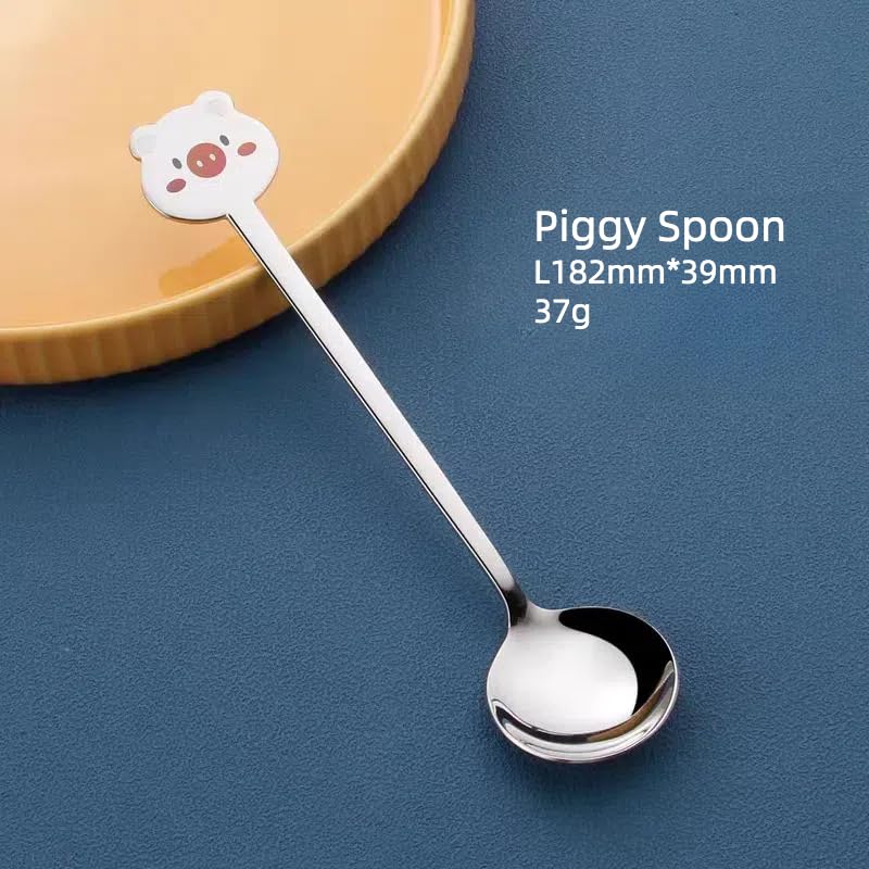 Dessert Spoon with Animal Designs, Stainless Steel, Mirror Finish, Smooth Edge, Durable and Rust-Resistant, Stylish Utensils (Piggy)