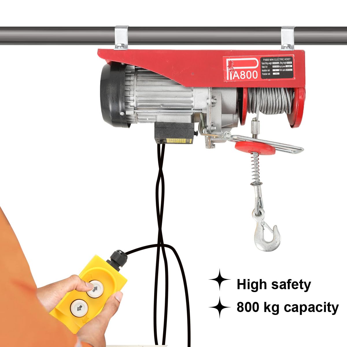 1300W Elektrische Seilwinde, 400kg bis 800kg 6m/12m Hubhöhe, 220V | mit Fernbedienung, Seilzug Motorwinde, 4m/min, Seilhebezug Kettenzug Motorwinde Flaschenzug