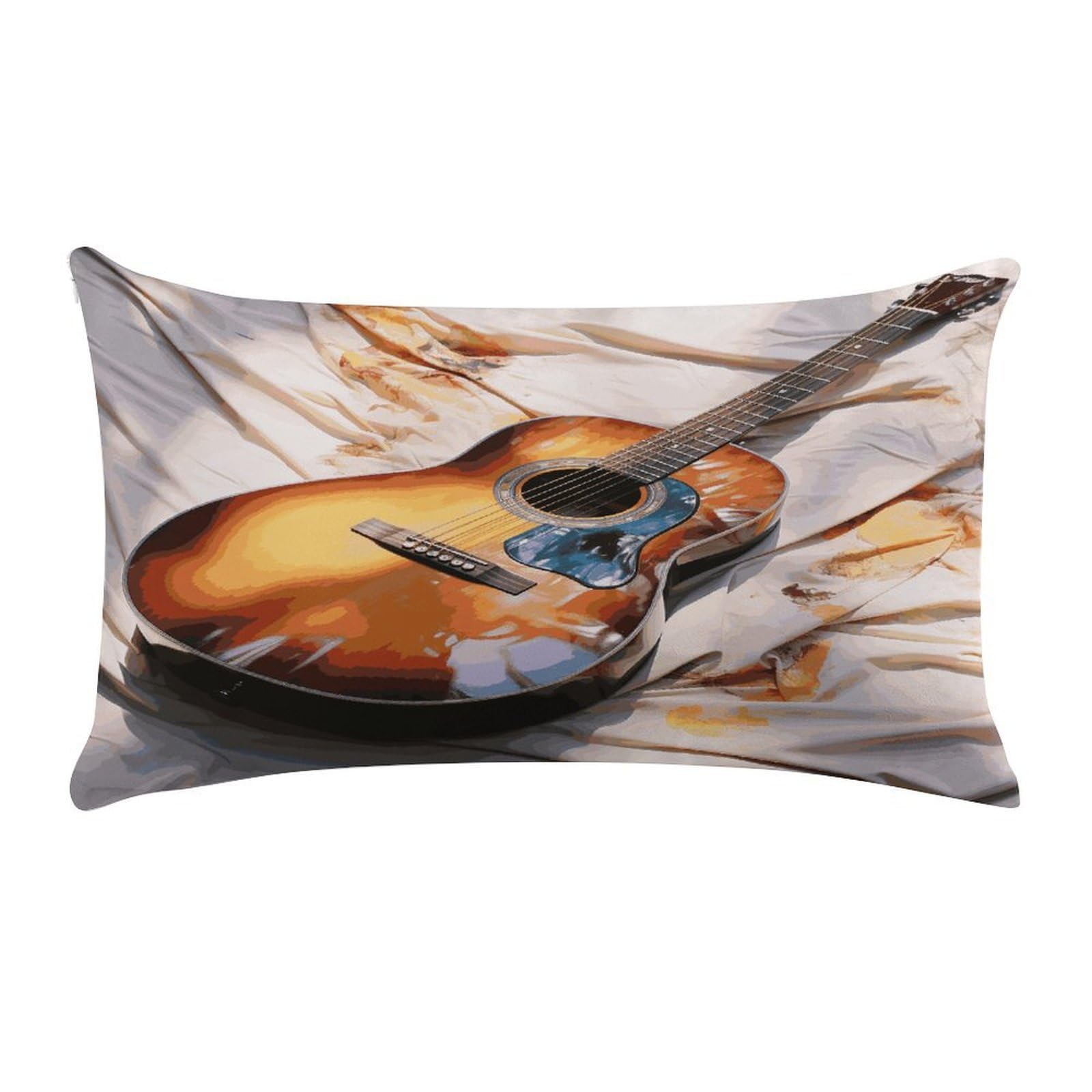 LDGSUPH Watercolor Acoustic Guitar Throw Pillow Cover with Zipper Long Throw Pillow Case Anti-Fading Pillow Protector Super Soft Decorative Cushion Case Exquisite Plush Pillowcase12 X 20 in