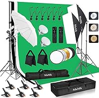 MsMk Upgraded LED Photography Lighting Kit: 8.5x10ft Backdrop Stand, 6400K Dimmable Softbox, Umbrella & Bulbs for Photo Video Studio
