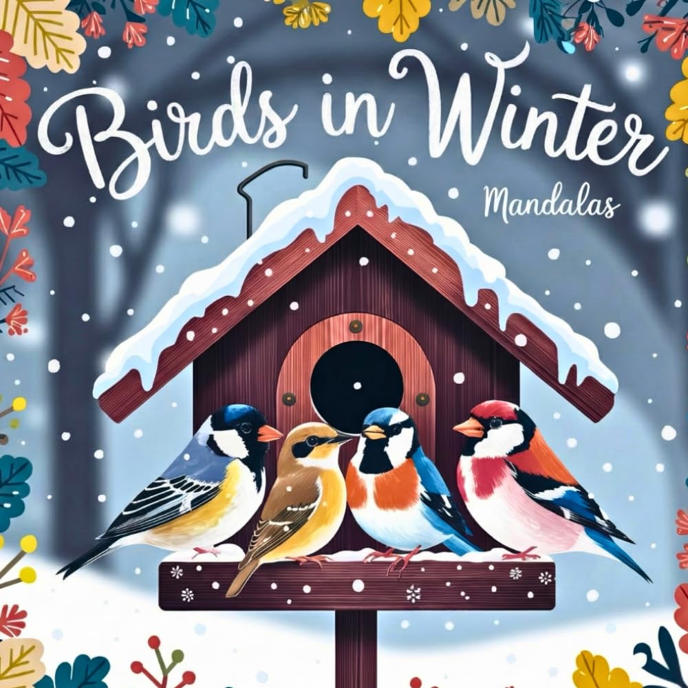 Birds in Winter – Cute and Festive Mandalas: 40+ Coloring Pages with Cardinals, Blue Jays, Owls and Snowy Winter Scenes
