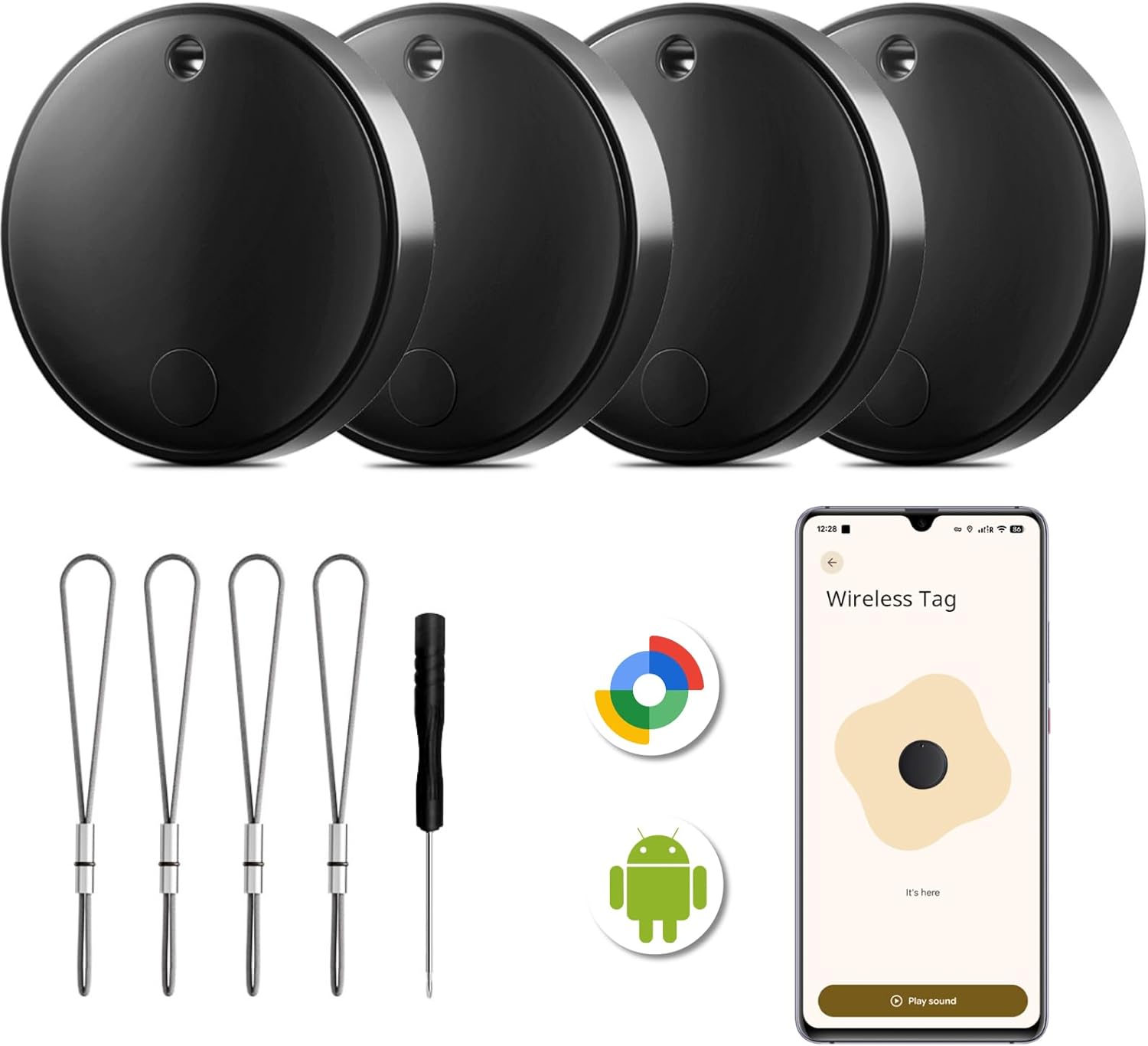 Bluetooth Tracker, Key Finder/Luggage Tracker/Item Locator, Smart Tracking, 4 Black Pack