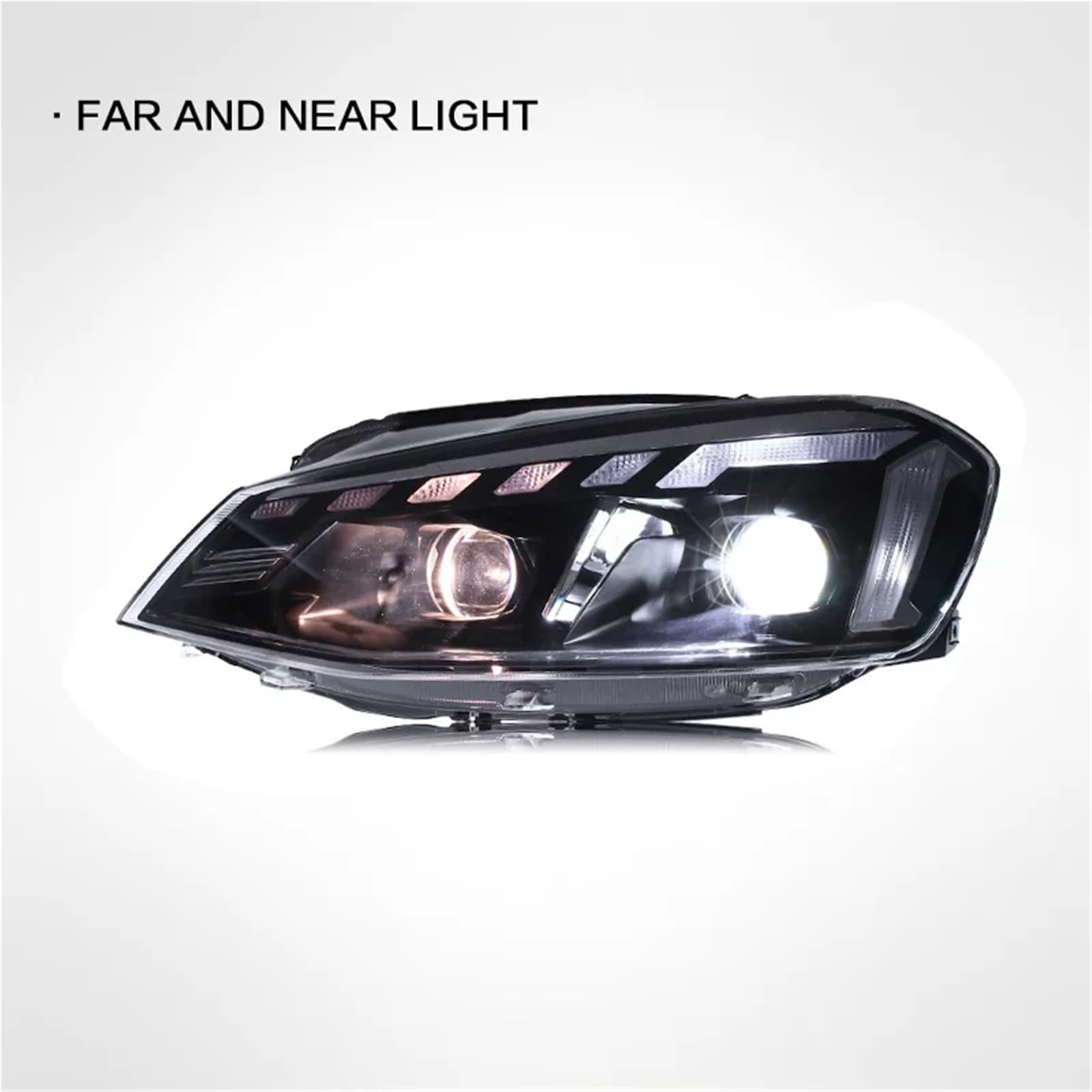Fari Anteriori per VW Golf 2013-2017 con fendinebbia, luci diurne, luci di Stop e indicatori di direzione. Installazione Semplice (Plug And Play).
