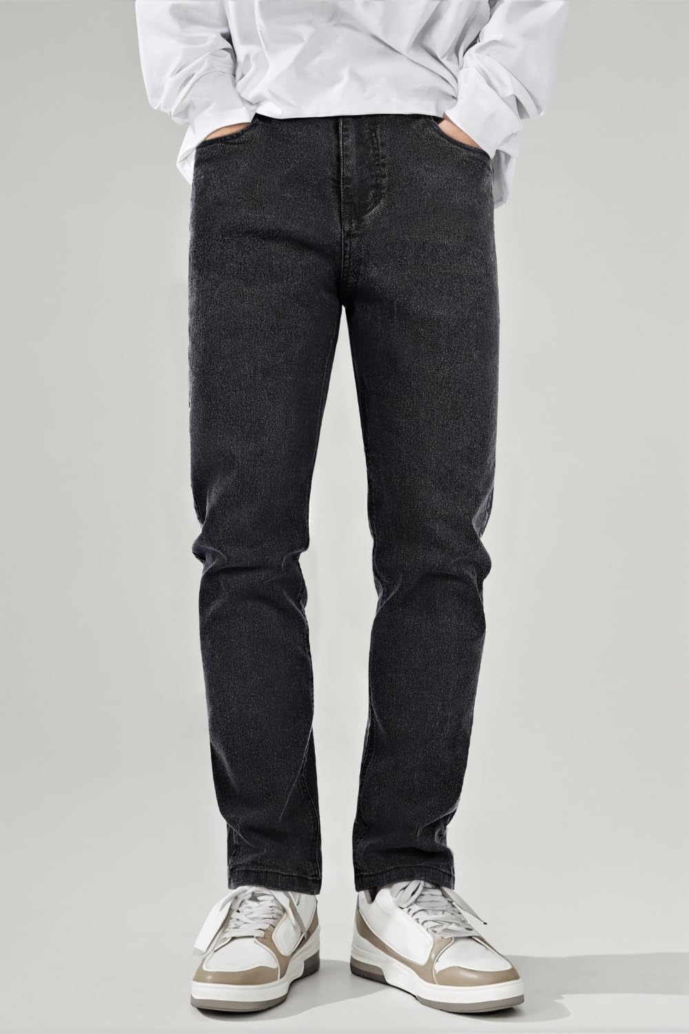 Mens Slim Fit Jeans Stretch Grey Denim Pants for Men Slim Leg 35x30 - Image 6