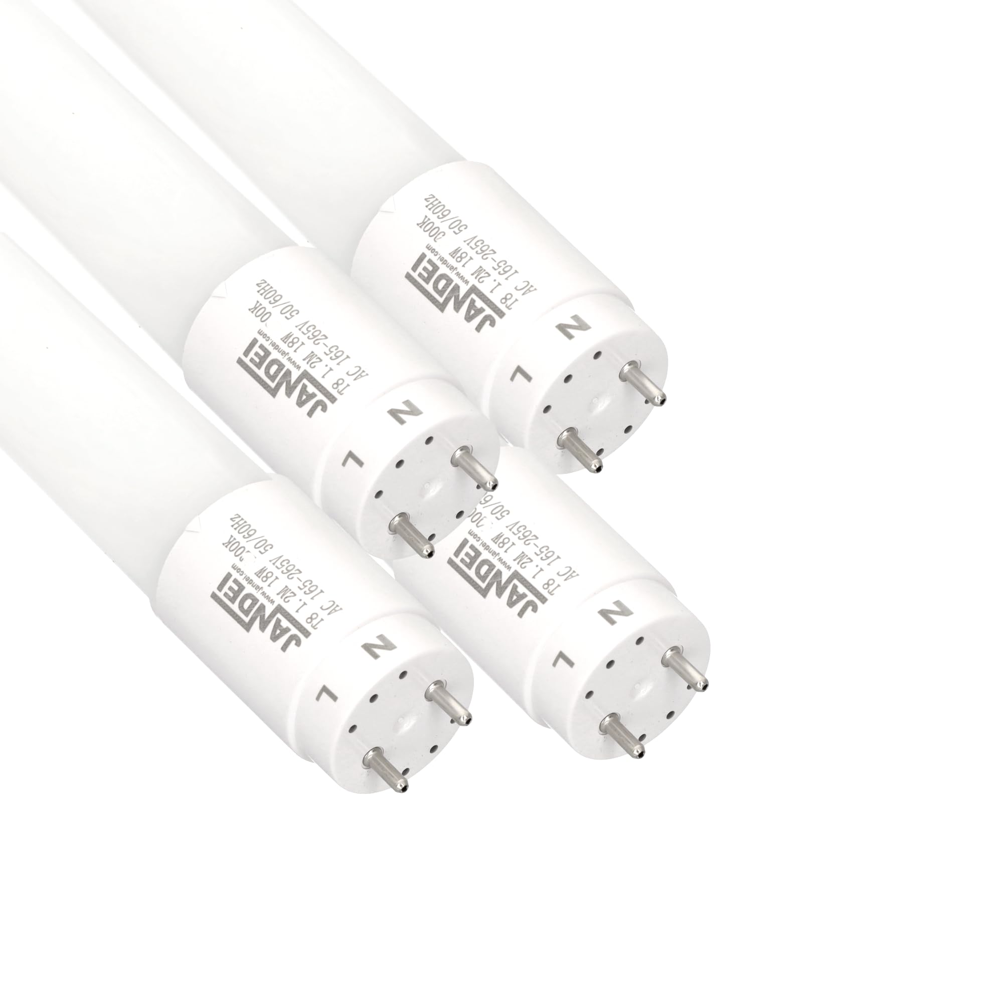 Jandei - Zestaw 4 lamp LED 120 cm 18 W, neutralna biel 4200K, 2160 lumenów, standardowe złącze T8 G13, zastępuje fluorescencyjny neon 36 W, oświetlenie biurowe, korytarze, garaże, podłączenie 1 z boku