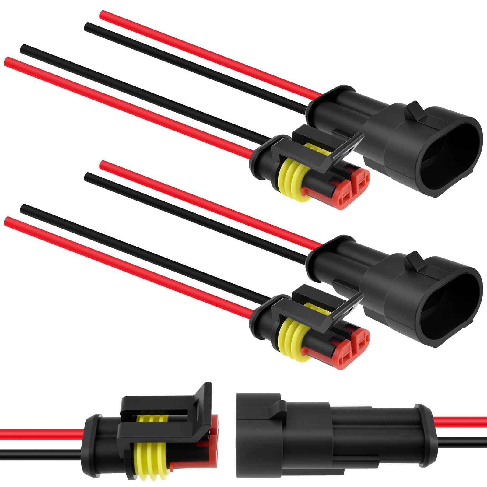 6 juegos de conectores impermeables de 2 pines, conector macho y hembra de 18 AWG con cable de 15 cm para camión, barco y otras aplicaciones de cable