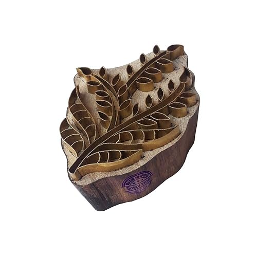 Handmade Print Block Brass Plant Pattern Wooden Clay Stamp