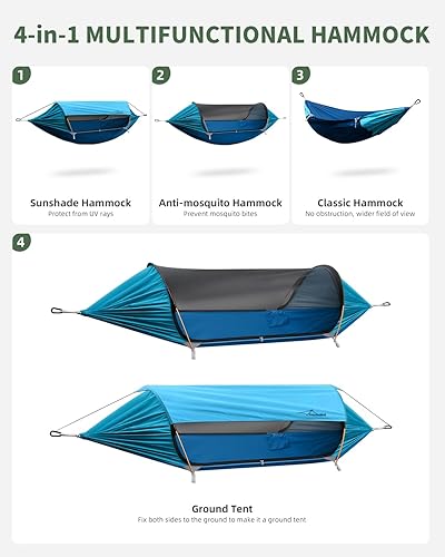 Miniatura 3 de Travel Bird Hamaca de camping con mosquitera y parasol extraíble, función 4 en 1, hamaca portátil grande para 2 personas, hamacas colgantes dobles