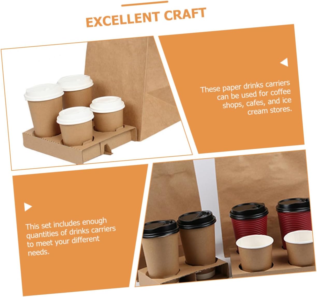 LABRIMP 50Pcs Takeout Beverage Carrier Tray Double Cup Holder with Corrugated Paper for Secure Transport for Shops and Cafes