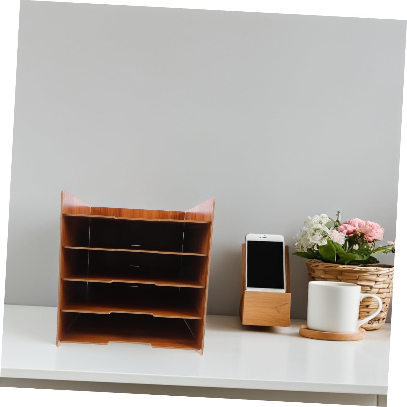 Organizzatore File da Scrivania Multistrato in Legno Marrone | Struttura Robusta, Montaggio Semplice, Stile Moderno, Adatto a Cartoleria e Magazzino