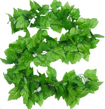DreamColor 2 PCS 2.4M Artificial Hanging Vine Fake Grape Leaves Home Garden Wall Decor