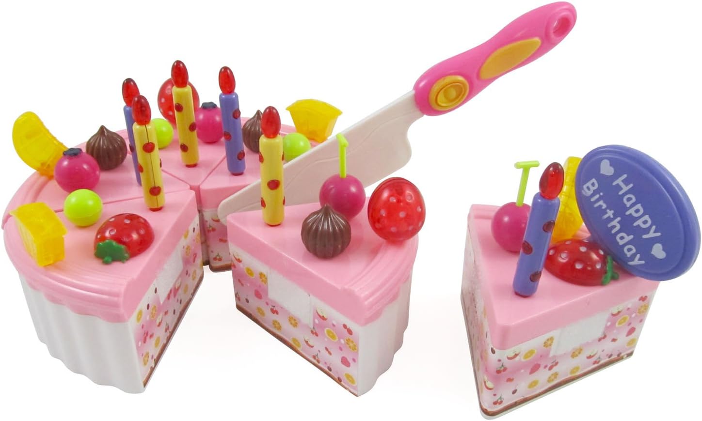 Birthday Cake Play Food Set for Kids with Cutting Knife, Candles