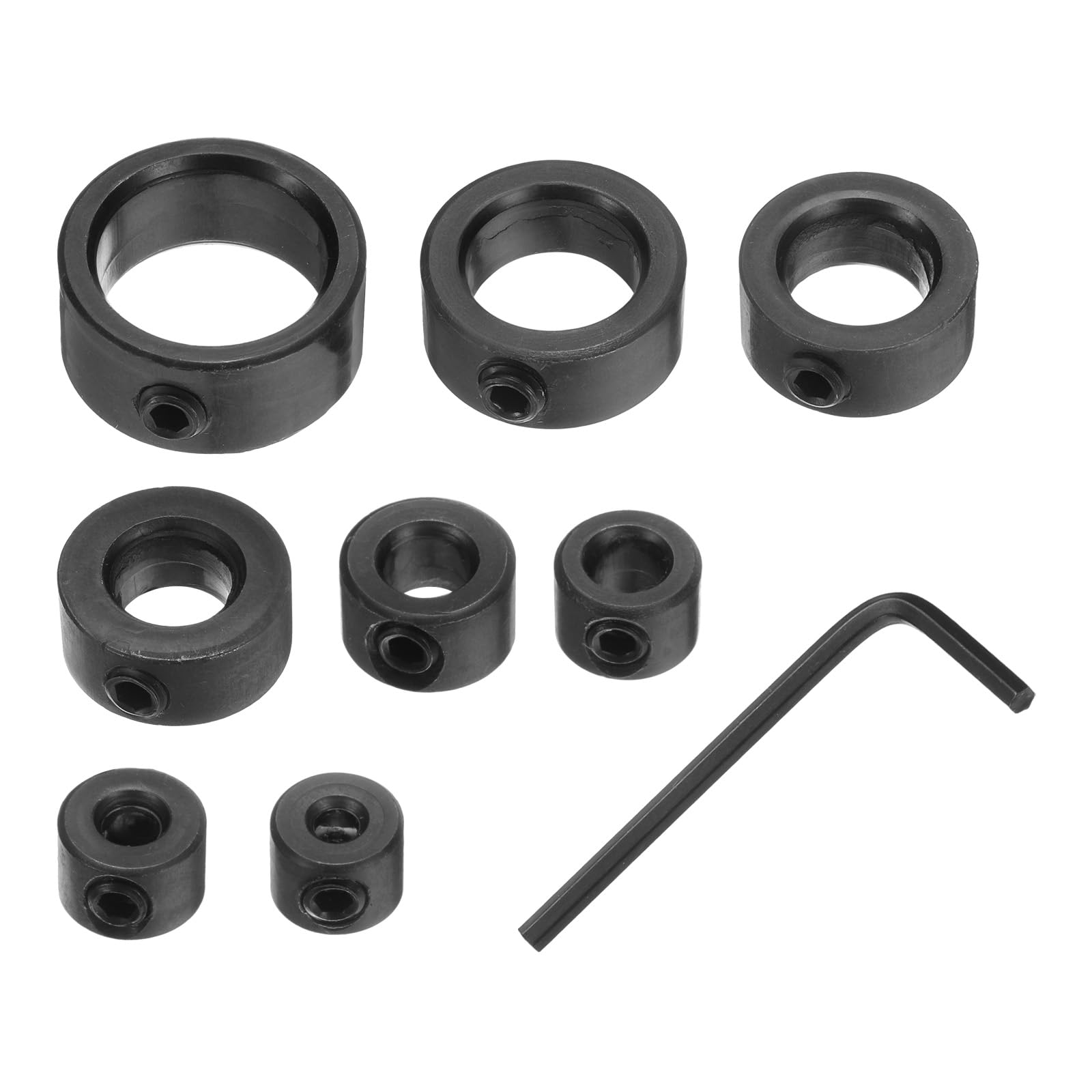 sourcing map 8pcs Single Split Shaft Collar Set 3mm 4mm 5mm 6mm 8mm 10mm 12mm 16mm Bore Drill Bit Depth Stop Collar, Stainless Steel Set Screw Clamping Collars