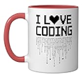 I Love Coding Heart Binary Humor Design Ceramic Mug, Red/White