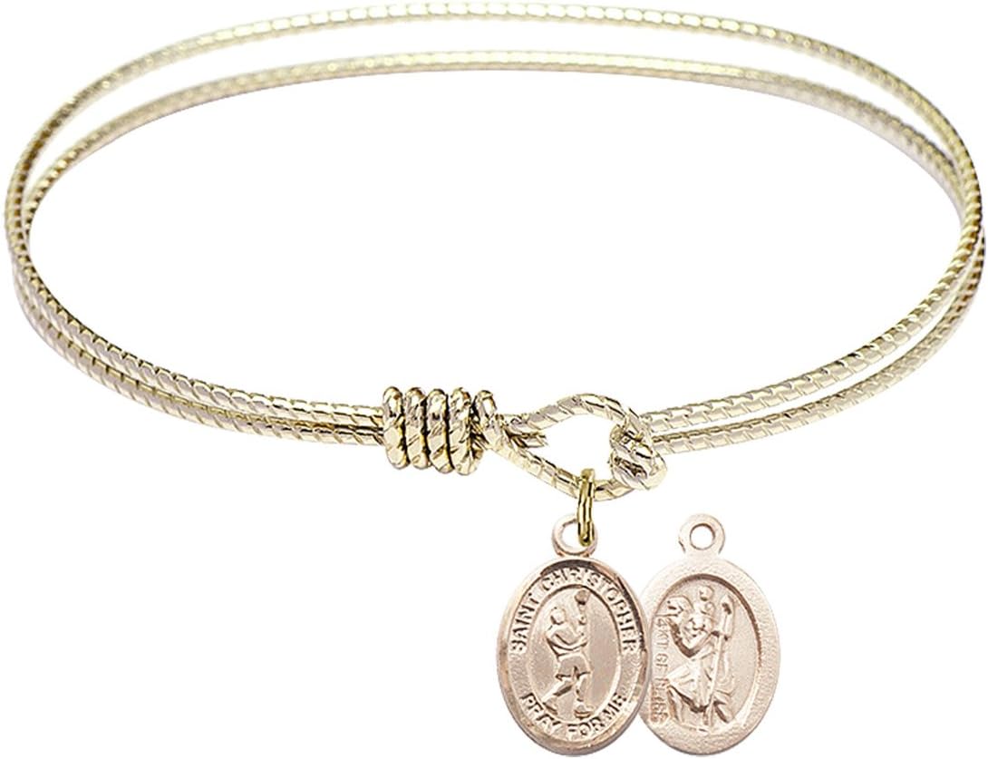 Oval Eye Hook Bangle Bracelet w/St. Christopher/Lacrosse in Gold-Filled
