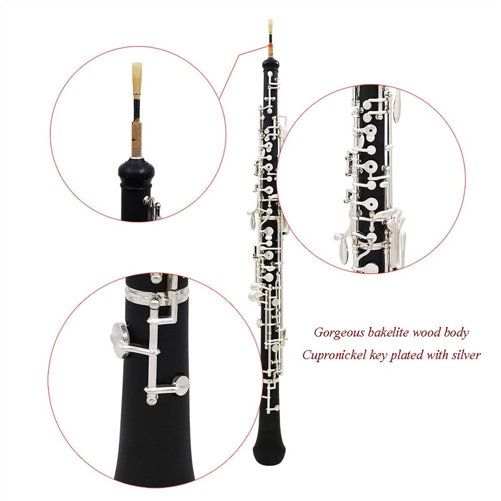 Strumento Oboe Professionale Oboe C- Chiave Strumento A Fiato Rame- Nichel Argentato con Accessori E Borsa in Pelle Principiante di Oboe