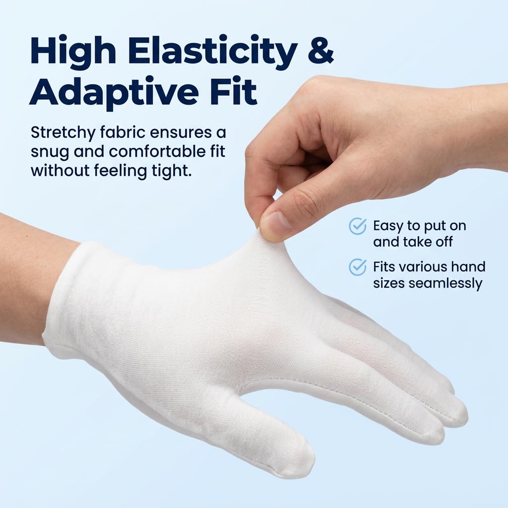 Gants en Coton Blanc Ultra-fins Lot de 4 Paires Taille Unique pour Homme et Femme