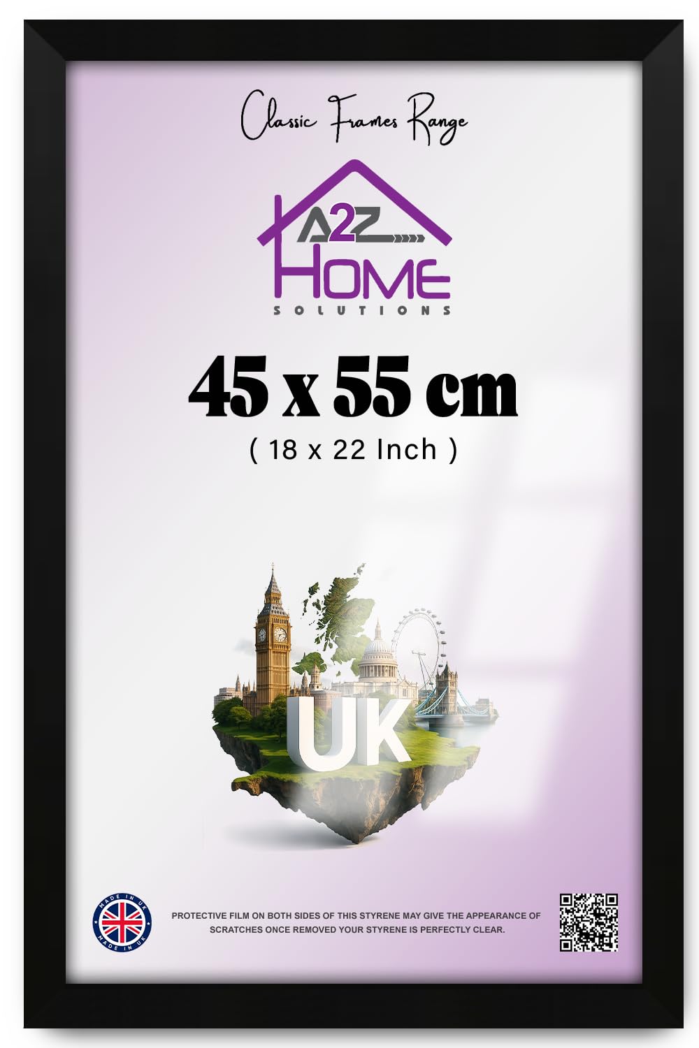 A2Z 45x55cm Classic Poster Frame Eton Wood – Perfect for Wall Gallery, Living Room or Office, Portrait or Landscape Mount Frame with HD Perspex & Solid Clips for Home Wall Hanging – Matt Black