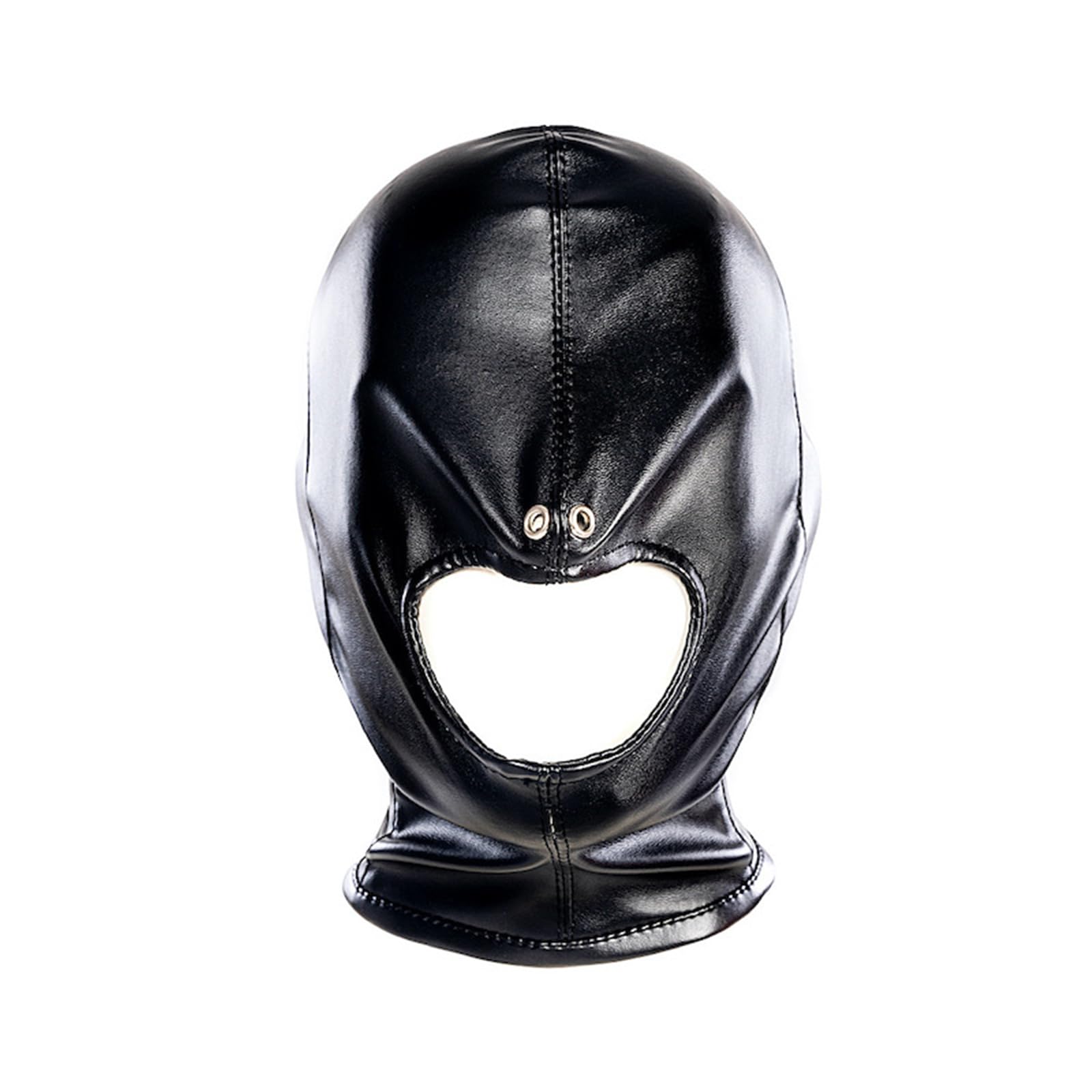 Black Soft PU Lace-Up Hood Masks Leather Full Coverage Mouth Hole Breathable Head Masks