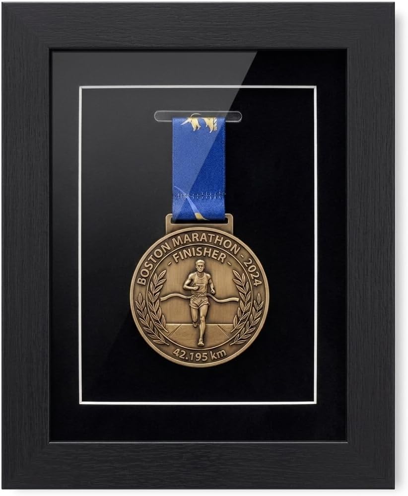 6x8 Inch Black Solid Wood Medal Display Shadow Box Frame with Glass Front - Compact Single Medal Case for Marathon, Sports, Military Medals & Pins