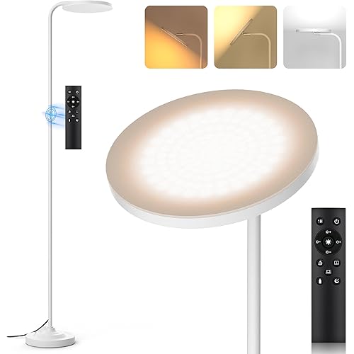 36W LED Floor Lamp, Super Bright Standing Lamp, Modern Stepless Dimmable Torchiere Tall Lamp with Remote Control, 350°Rotating Head Reading Floor Lamp for Living Room, Bedroom, Office