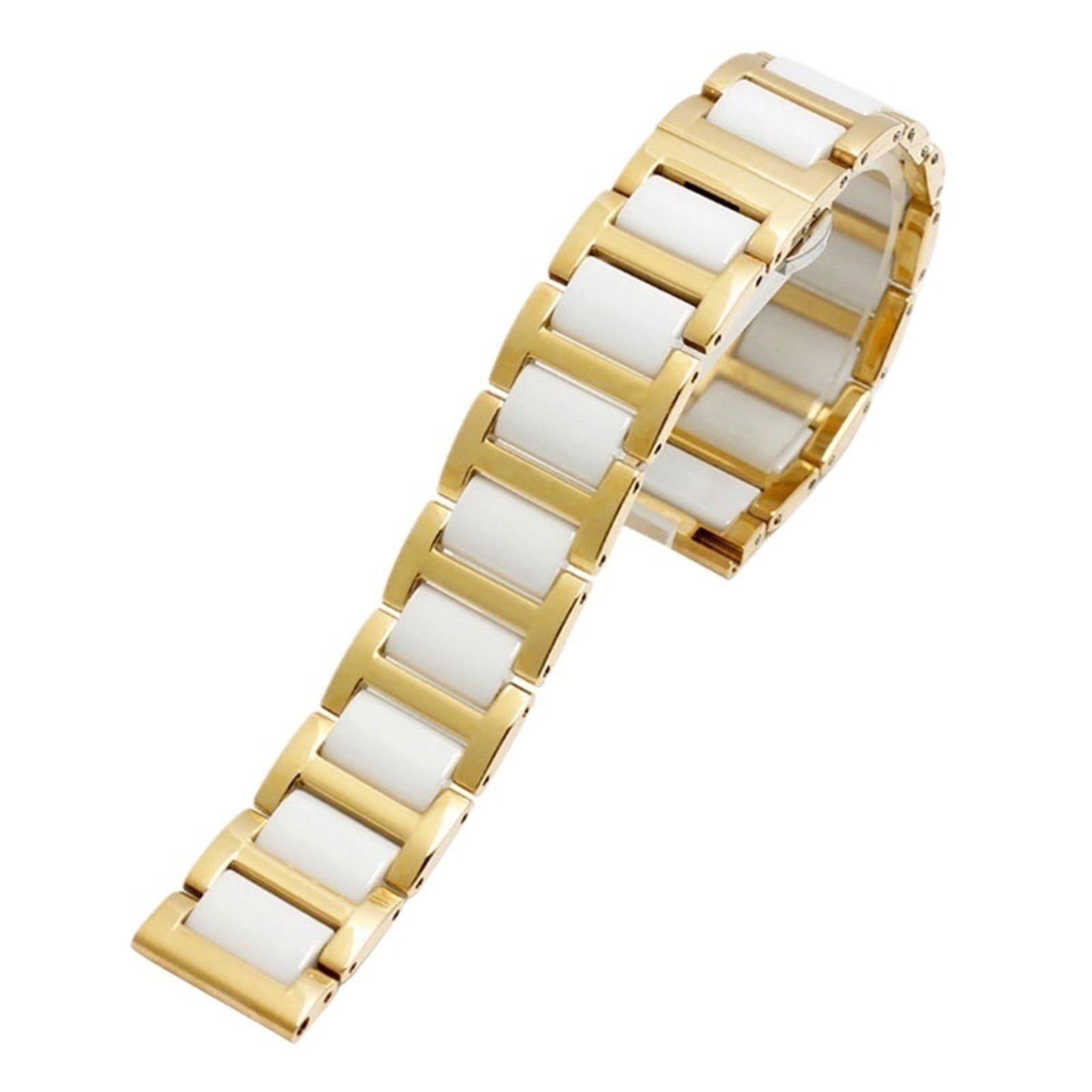 Bracelet de Montre en céramique pour Homme et Femme, en Acier Inoxydable, Tendance (doré et Blanc, 13 mm)