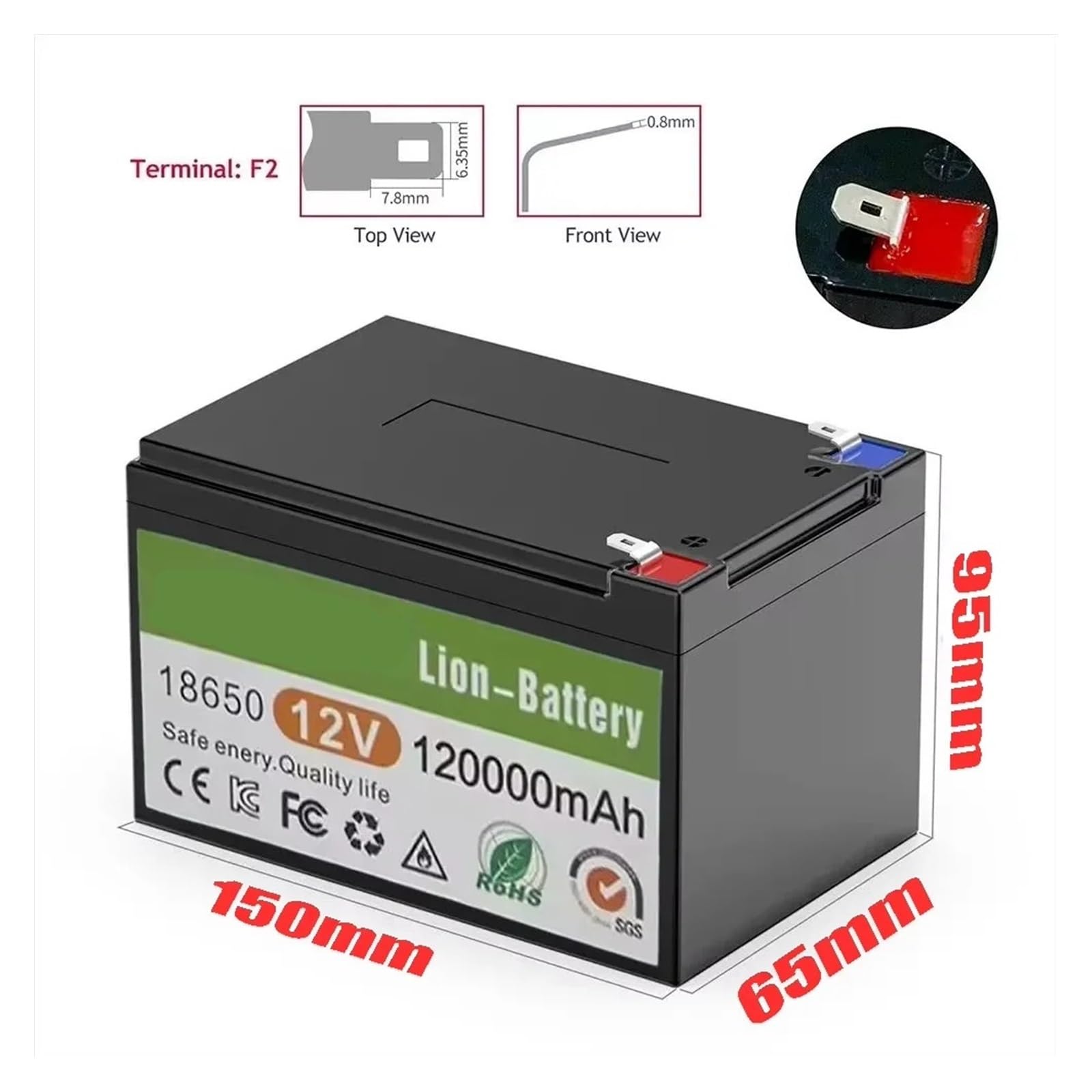 Batteria A Ciclo Profondo Batteria Al Litio LiFePO4 12V 200Ah | Ricarica della porta del display di alimentazione USB integrata da 5 V 2,1 A(Single charger x1)