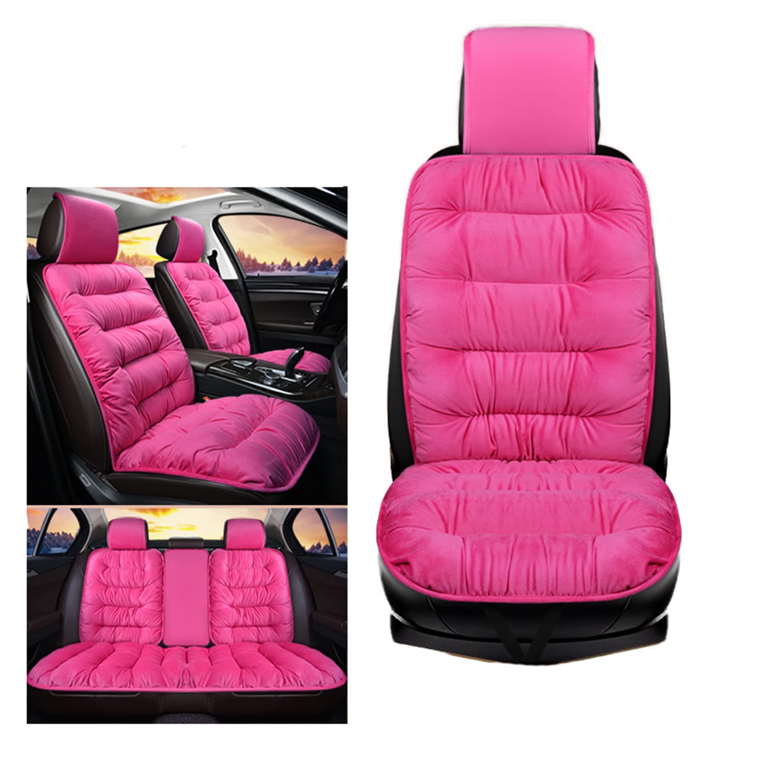 Amazon Co Jp 車の座席カバーセット 快適な 柔らかいふわふわ絶妙な冬の暖かさのカスタマイズされた豪華なシートクッション保護カバー モーケットに適した ピンク 車 バイク