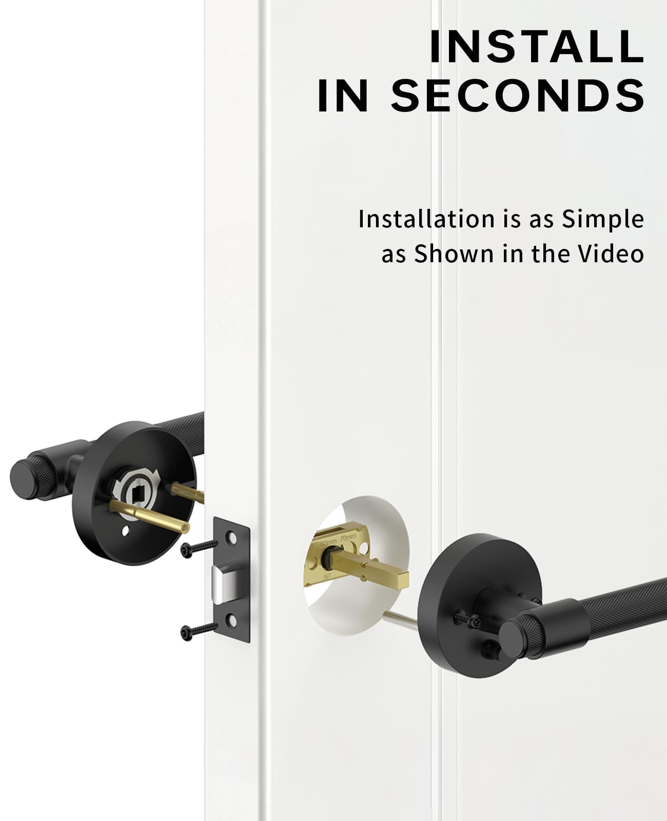 Asidrama 4-Pack Matte Black Privacy Door Handles – Keyless Lever With Lock, Reversible For Left/Right Doors, Bedroom & Bathroom